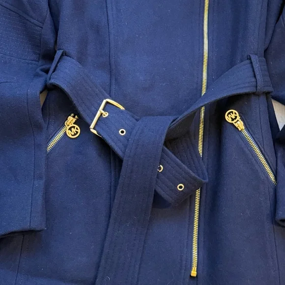 MICHAEL Michael Kors Navy Blue Asymmetrical Trench Coat with Belt   size 8 - Picture 7 of 15